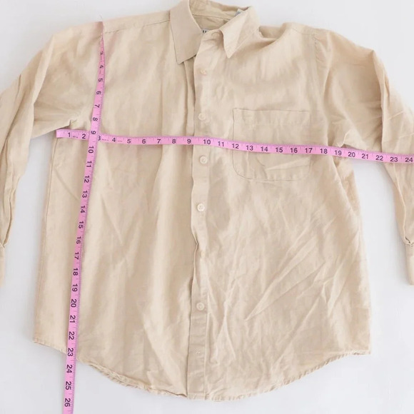 Vintage Bill Blass Jeans Beige 55%  Linen 45% Cotton Button Down Shirt Small - Picture 4 of 11